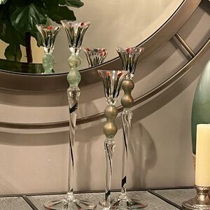 Robin Lisa Set of 3 Hand painted Elegant Glass Candle Holders